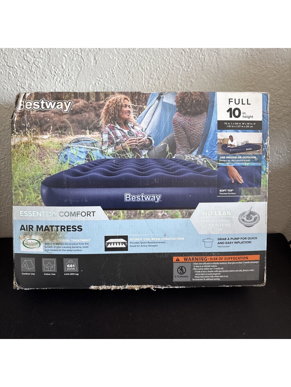 Bestway Airbed / Air Mattress Essential Comfort Soft Flocked Top Full Size Bed